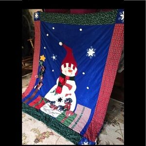 Rare Vintage 1970’s Handmade Snowman 4 Foot Holiday Quilt